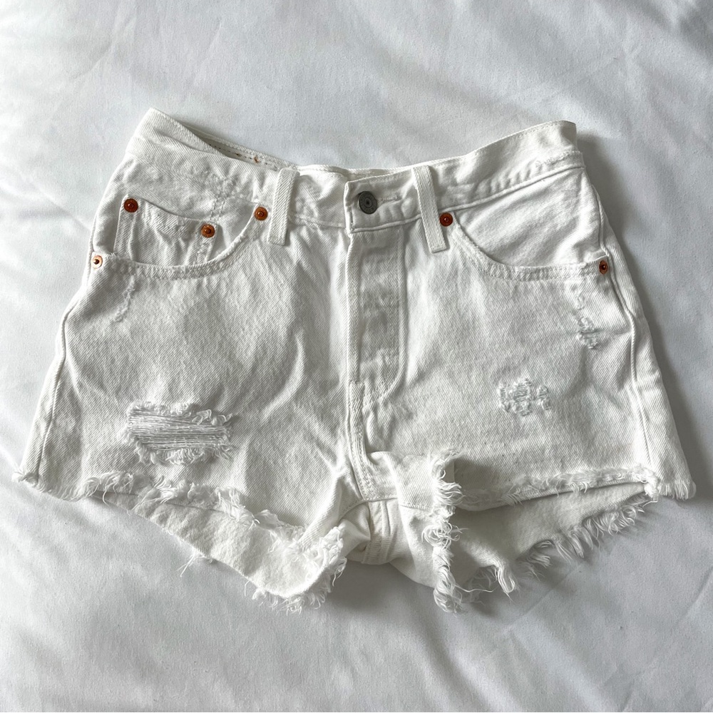 Levi’s High Waist White Denim Shorts